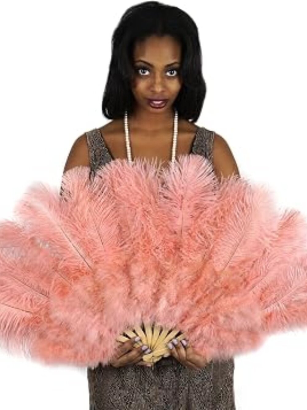 ZUCKER Vintage Ostrich Feather Folding Fan
